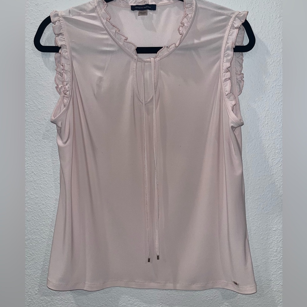 Tommy Hilfiger Women's Light Pink Ruffle Blouse